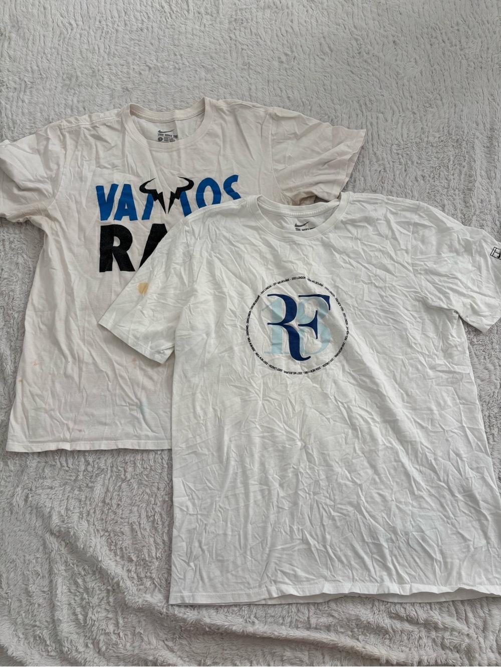 2 White Men's Graphic T-Shirt with Blue Logo